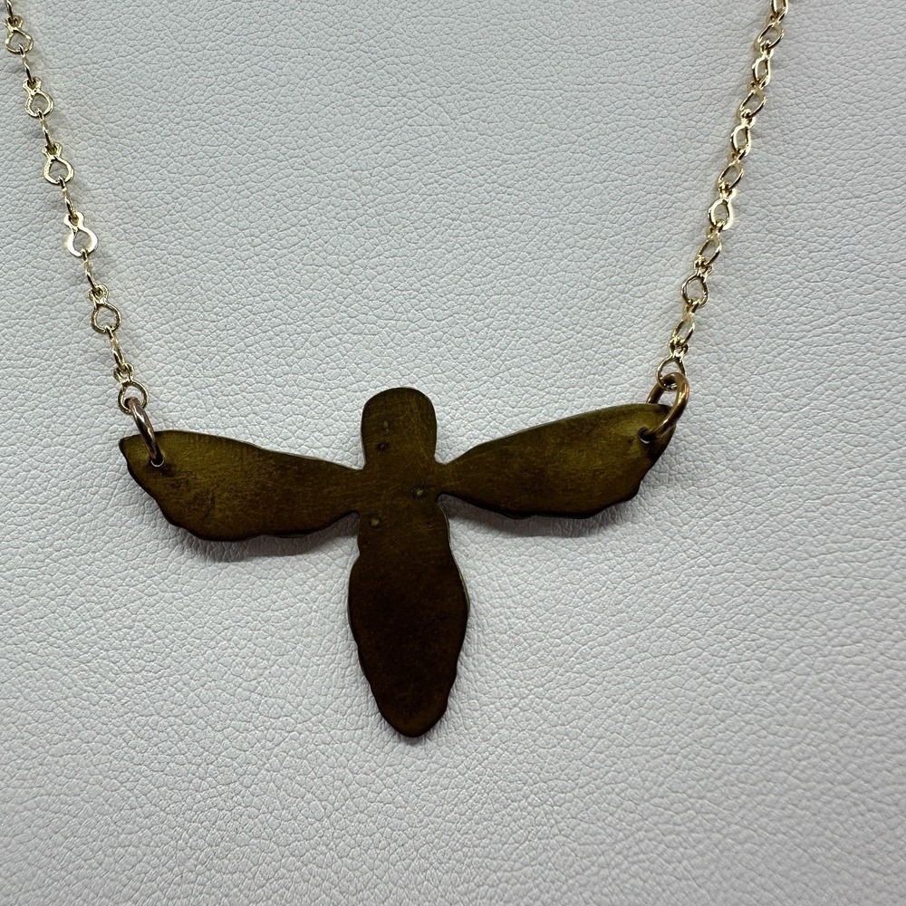 Gold Tone Angel Wing Silhouette Pendant Necklace Minimalist Boho Spiritual Gift